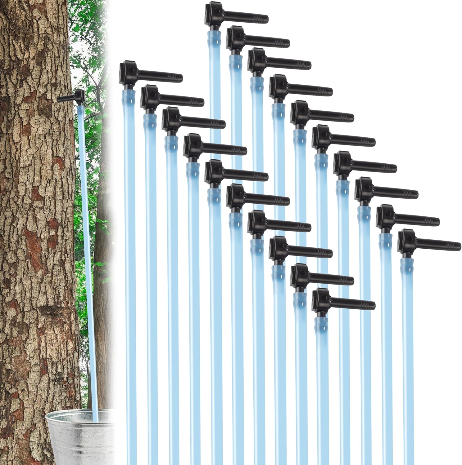 Deluxe Maple Syrup Tree Tapping & Sugaring Starter Kit - 20 Sap Taps & 20 ft Extra Long Food-Grade Tubing Drop Lines - Complete Winter Gift Set for Experts or Beginners- Includes Spiles and Tubes