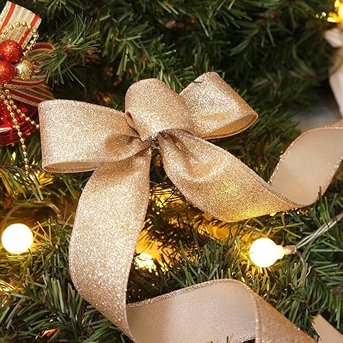 Miniatura 5 de CT CRAFT LLC - Cinta de alambre con purpurina de 1,5" x 10 yardas dorada (oro champán) para decoración navideña del hogar, arcos, envoltorios de