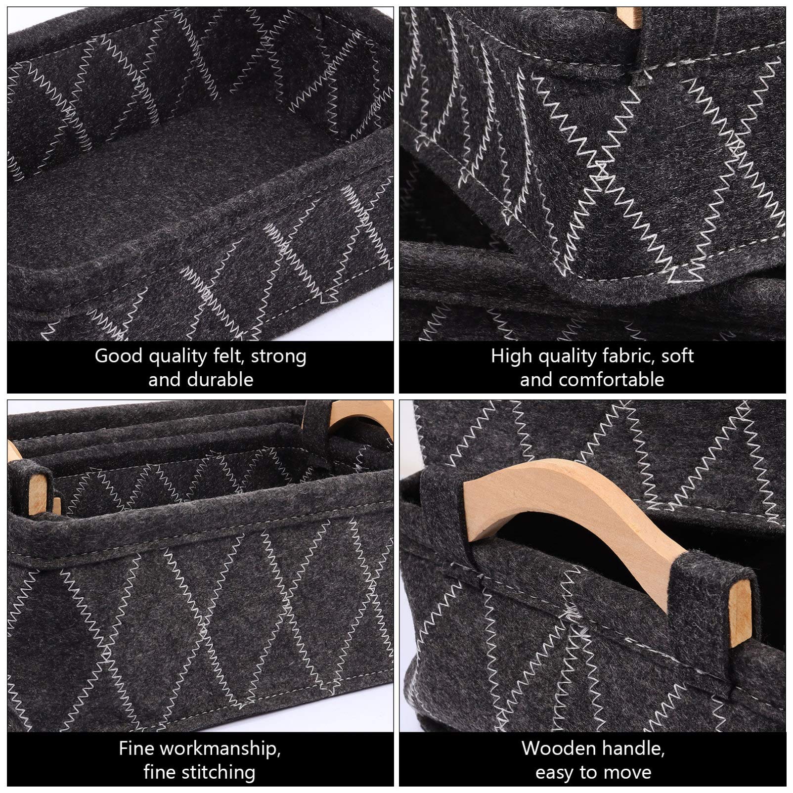 Hemoton Felt Storage Basket Set Black 3 Sizes Makeup Organizer Cosmetics Holder Home Office Use