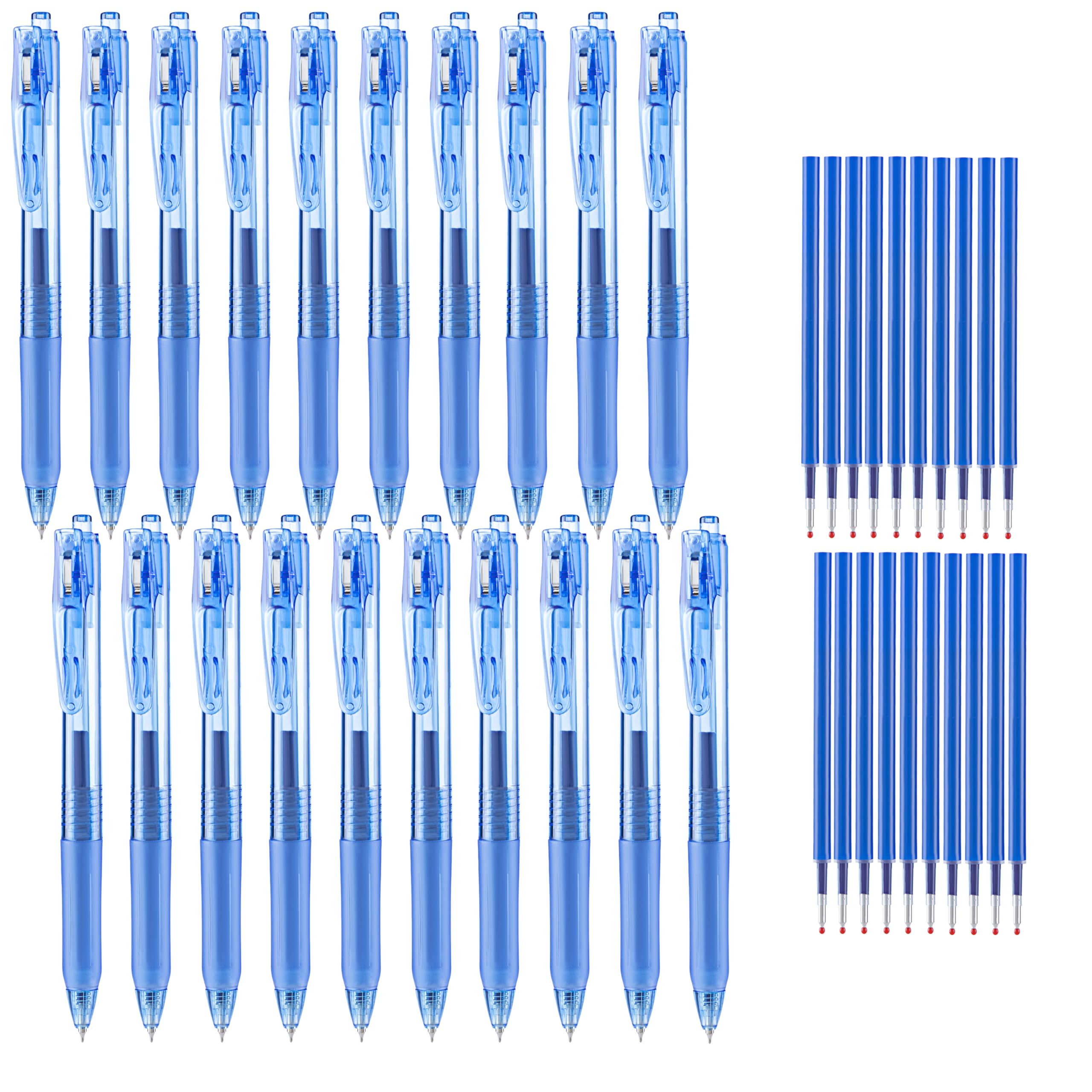 Aozora Bolígrafos de gel azules de punta fina, paquete de 40 bolígrafos retráctiles de tinta de gel azul con agarre suave de 0.5 mm, suministros escolares de oficina de secado rápido (20 bolígrafos