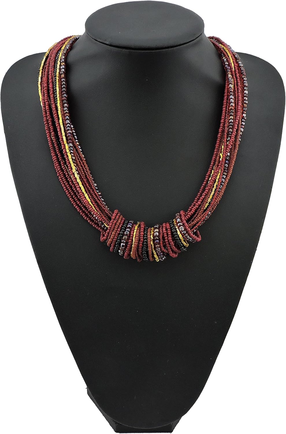 Bocar Chunky Statement Colorful Seed Beads Women Choker Bib Necklace (NK-10314-wine) - Image 4