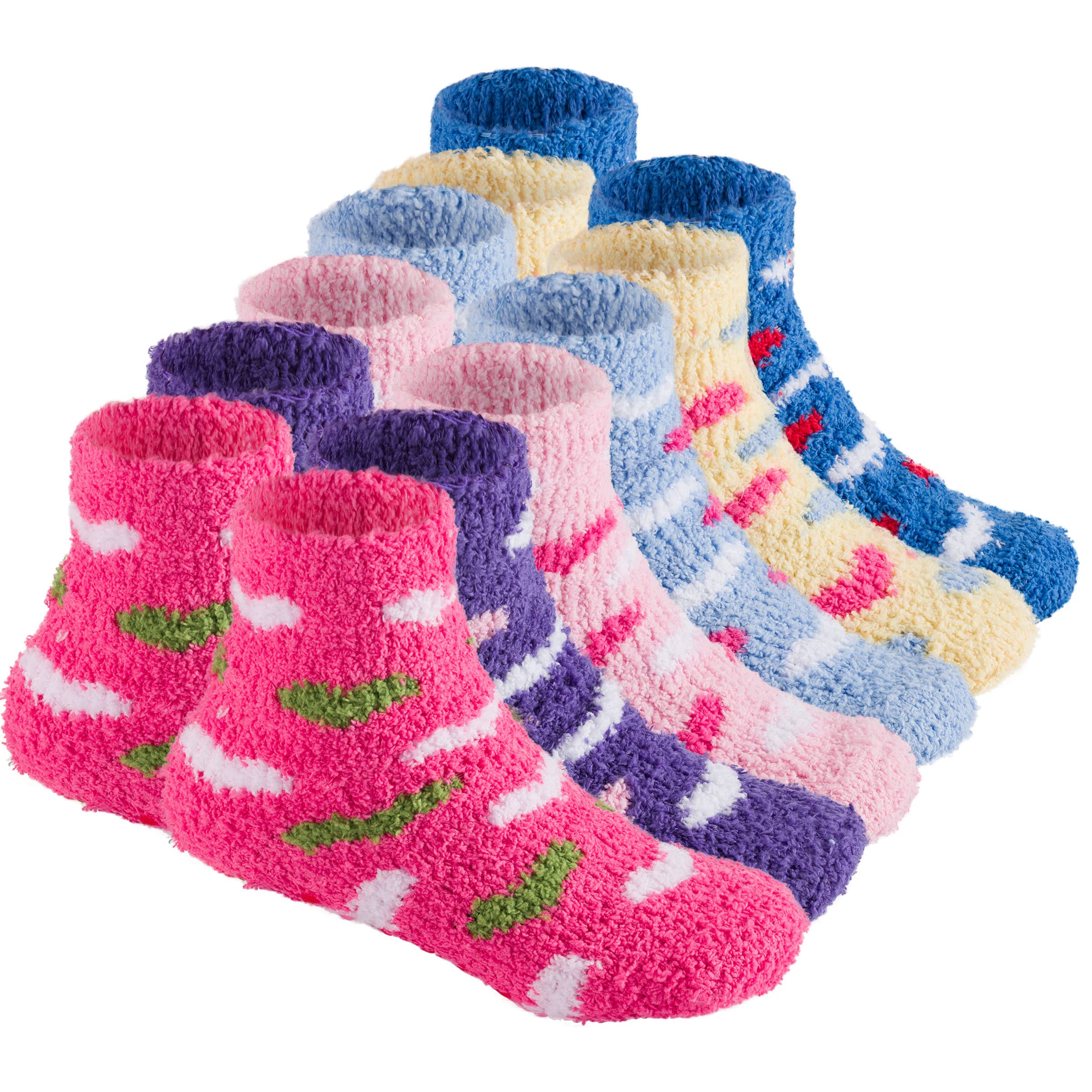 6 Paar warme flauschige Socken für Kinder mit Greifern – rutschfeste Haussocken für Kleinkinder – Debra Weitzner