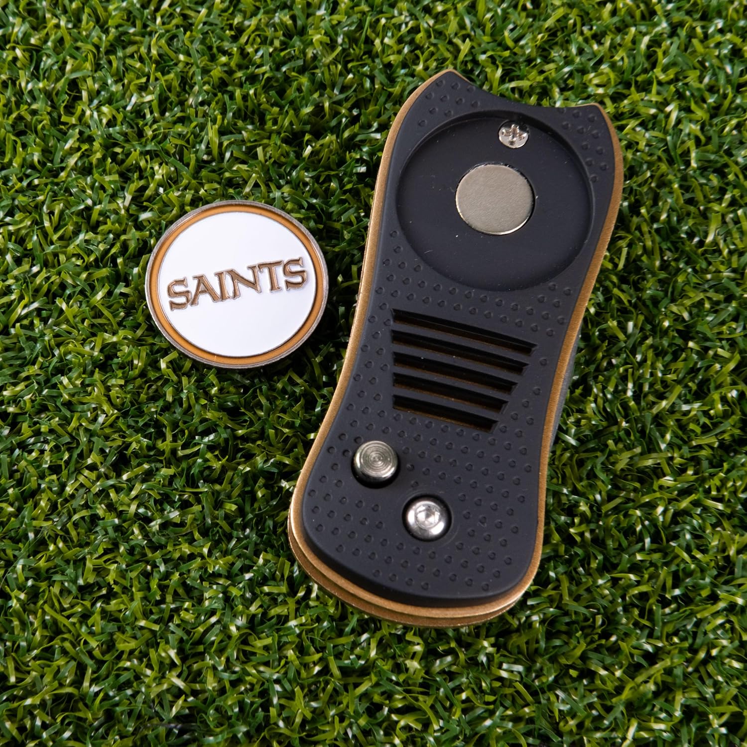 Team Golf NFL Switchblade Divot Tool with Double-Sided Magnetic Ball Marker, Features Patented Single Prong Design, Causes Less Damage to Greens, Switchblade Mechanism image 3