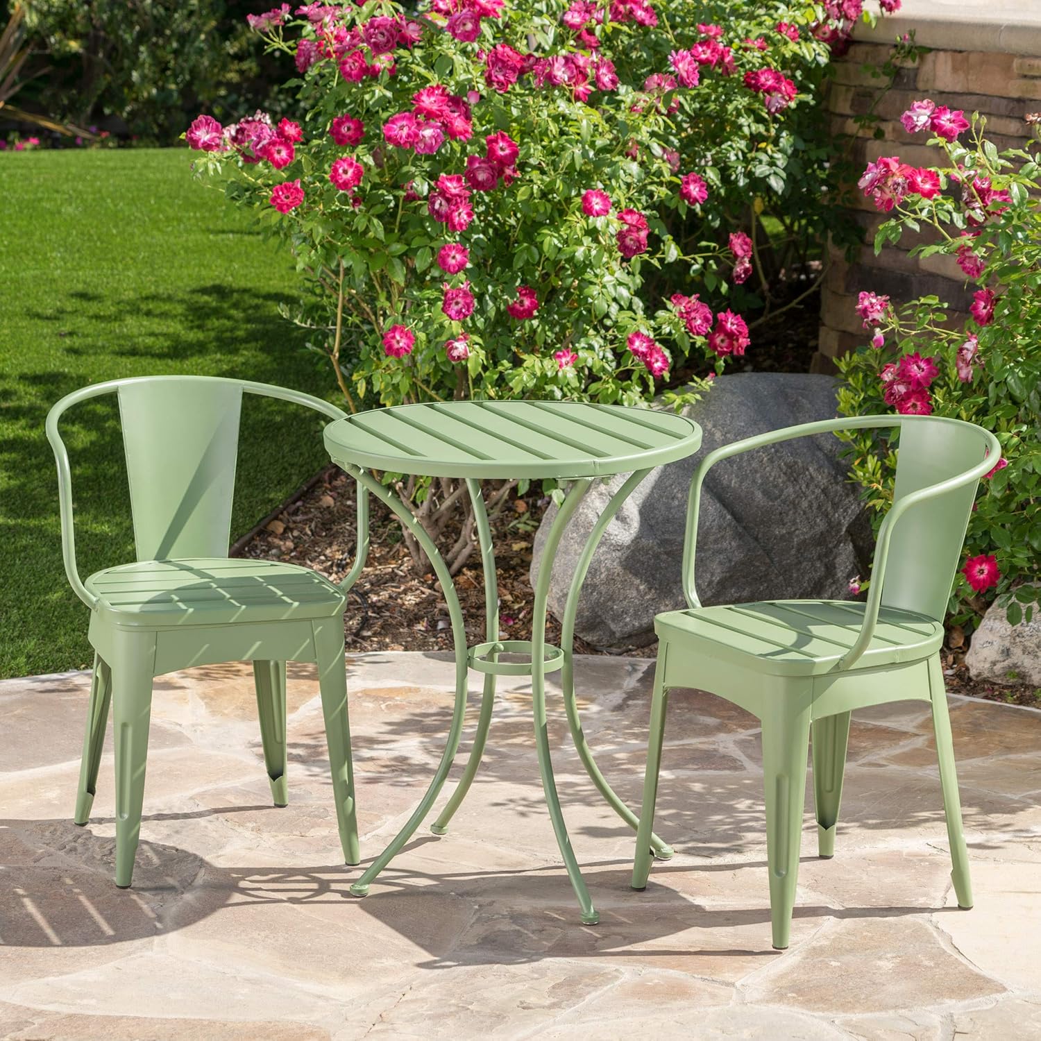 Christopher Knight Home 301053 Colmar Outdoor Iron Bistro Set, 3-Pcs Set, Matte Green : Patio, Lawn & Garden