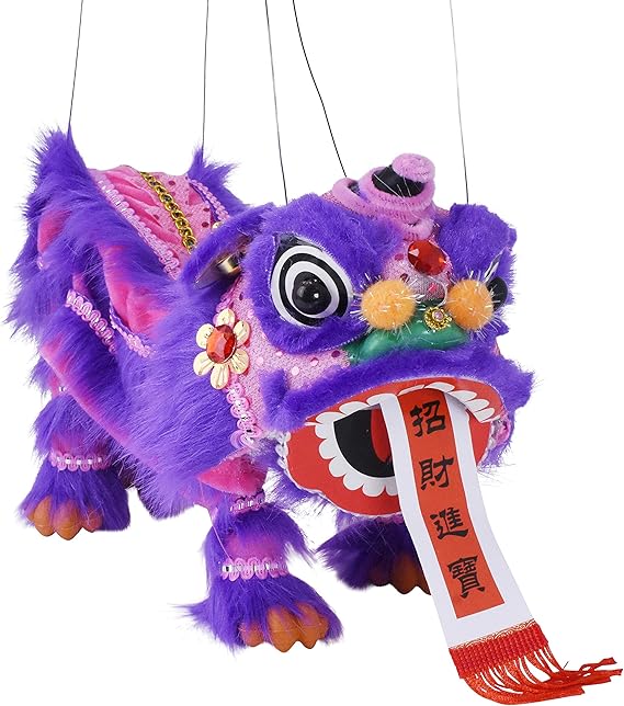 Mandala Crafts Hand String Puppet with Rod, Chinese Marionette Lion Toy (Purple)