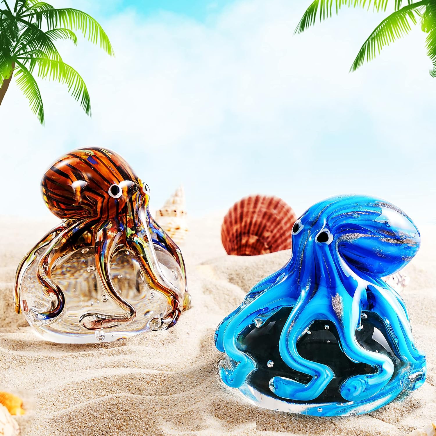 EUSTUMA Hand Blown Glass Octopus Figurine Ornament,Sea Animal Ornament for Fish Tank Aquarium,Sea Animals Collection for Birthday Gift,Glass Office Paperweight for Desk. - Image 7