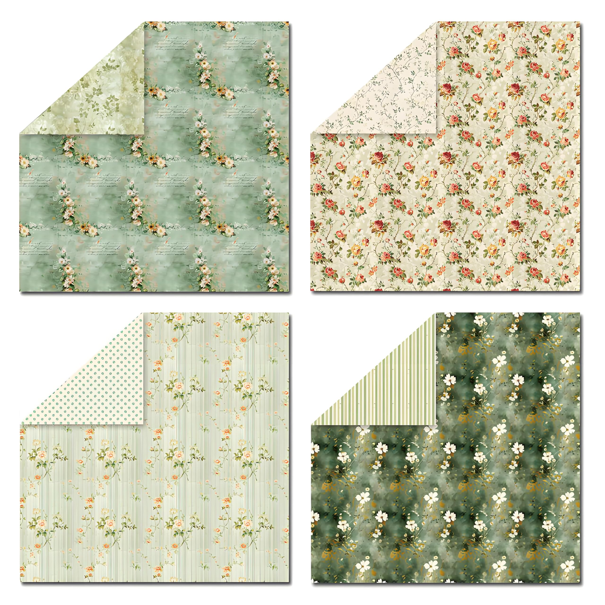 VIVIQUEN 24 arkusze dwustronnego papieru do scrapbookingu, 30 x 30 cm, vintage, kwiaty, tekstura, papier rzemieślniczy, składany, do samodzielnego wykonania, dekoracyjne tło, do tworzenia kart, albumu