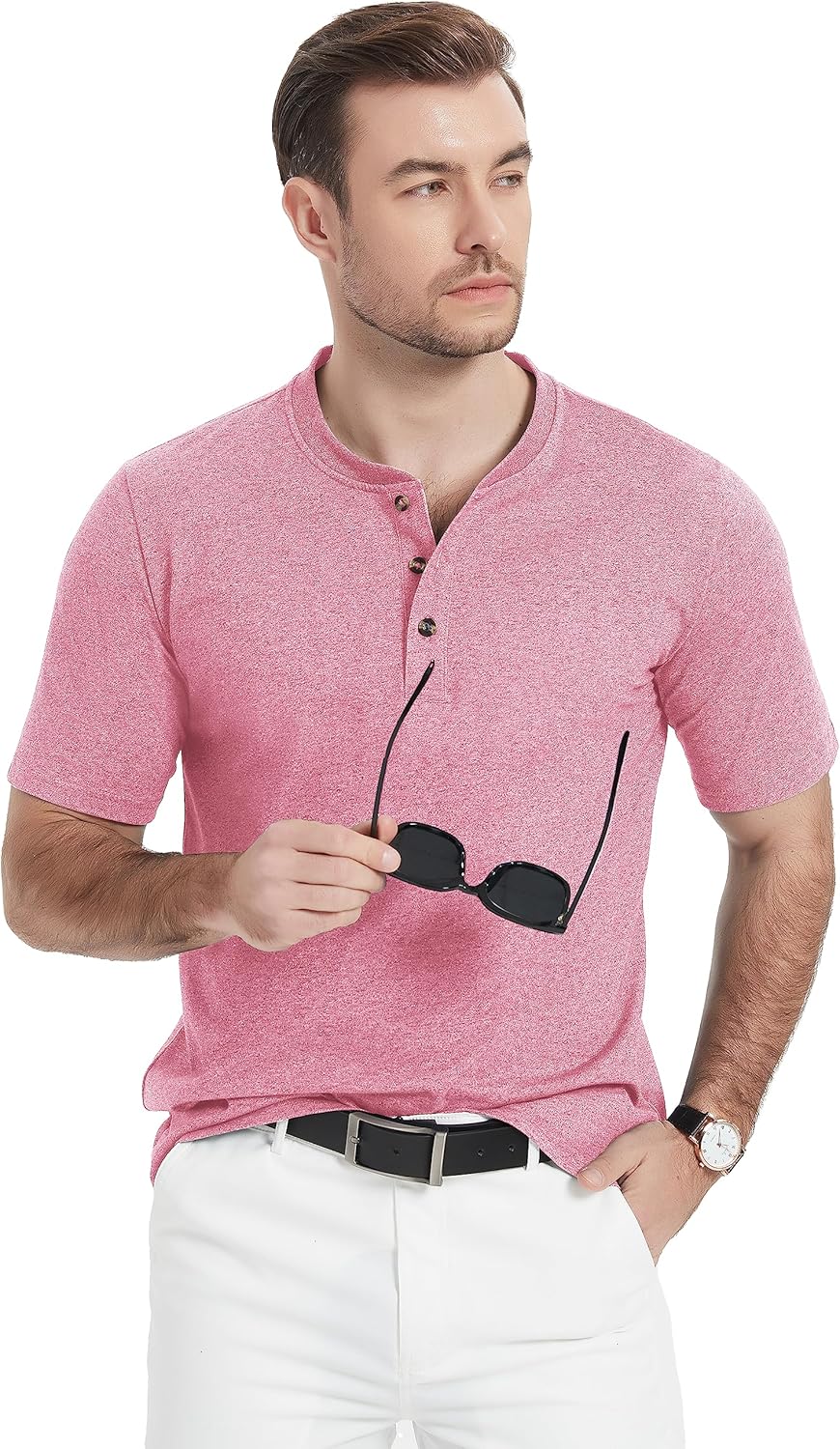 Miniatura 2 de TACVASEN Camisas Henley de algodón para hombre, camisetas casuales de moda de manga corta