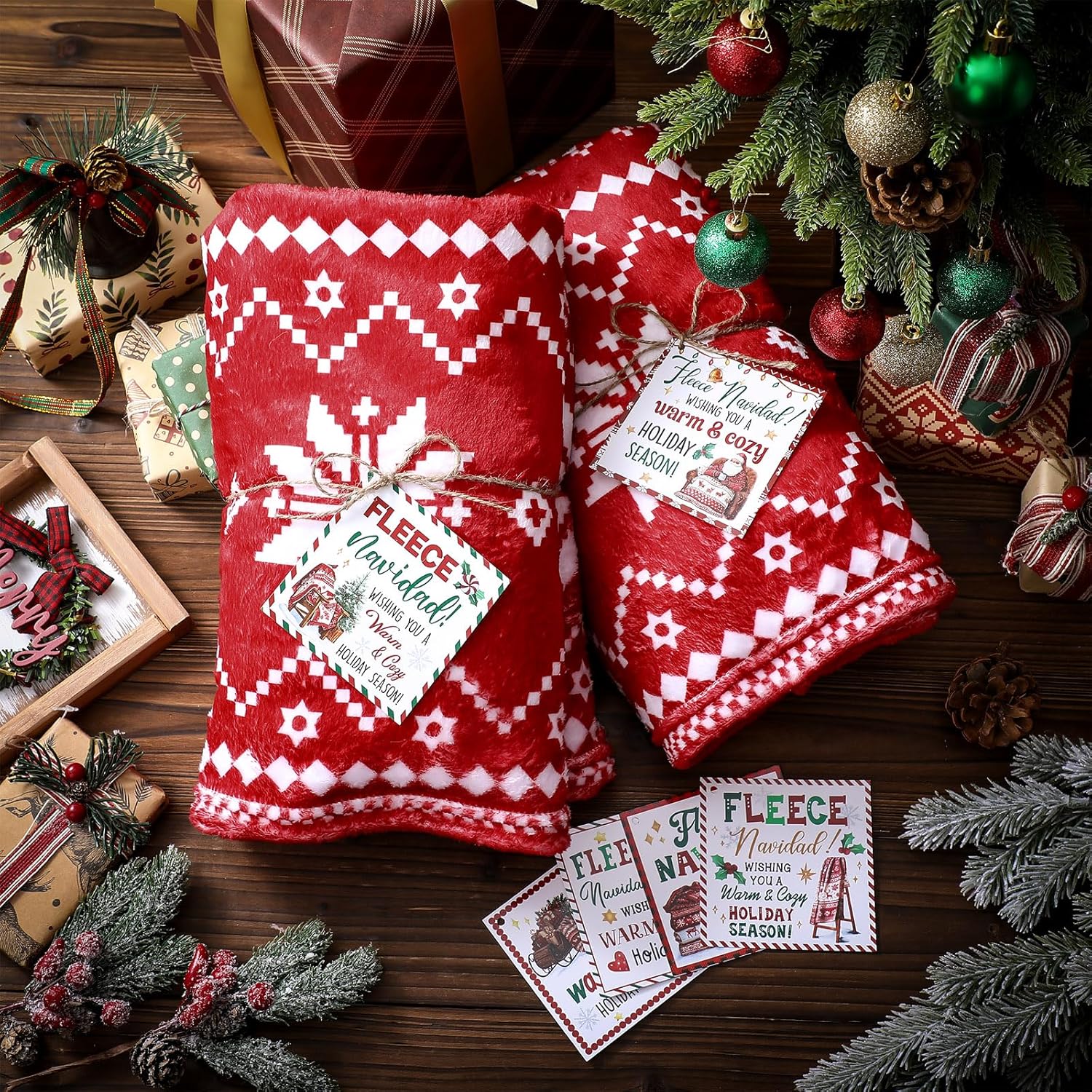 Boao 6 Set Christmas Throw Blankets with Gift Card 50 x 60 Inch Flannel Navidad Blanket Holiday Warm Soft Plush Blankets Bulk Red and White Reindeer Snowflake Xmas Tree for Winter Couch Bed Decoration - Image 7