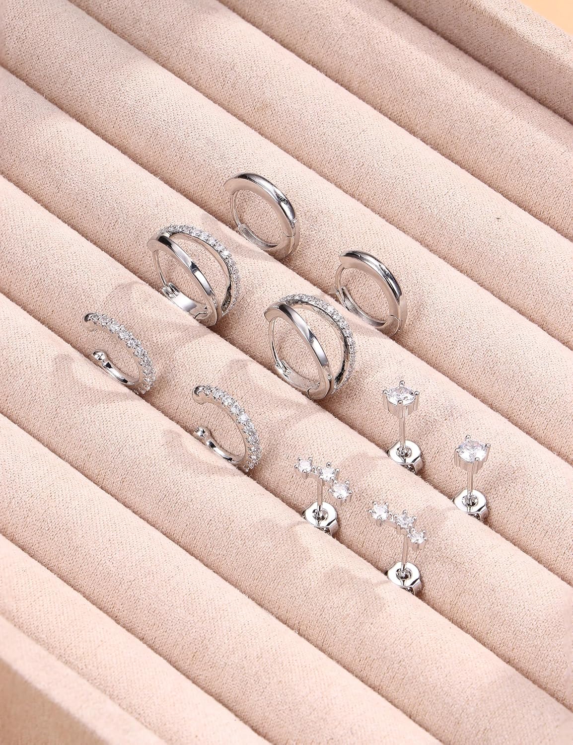 Florideco 925 Sterling Silver Earrings for Women Trendy Hypoallergenic Small Gold Hoop Earrings 14K Gold Plated Stud Earring Sets for Multiple Piercing CZ Ear Cuff Cartilage Earring Stacks - Image 3