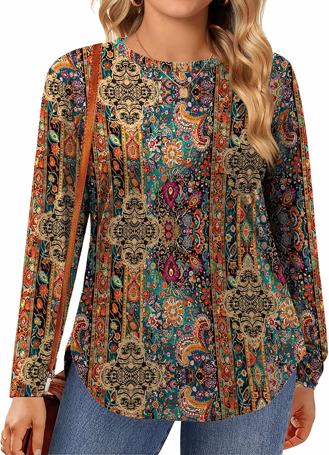 IN'VOLAND Womens Plus Size Long Sleeve Shirts Crewneck Side Split Tunic Tops Basic Loose Fit Tee Tops 2025