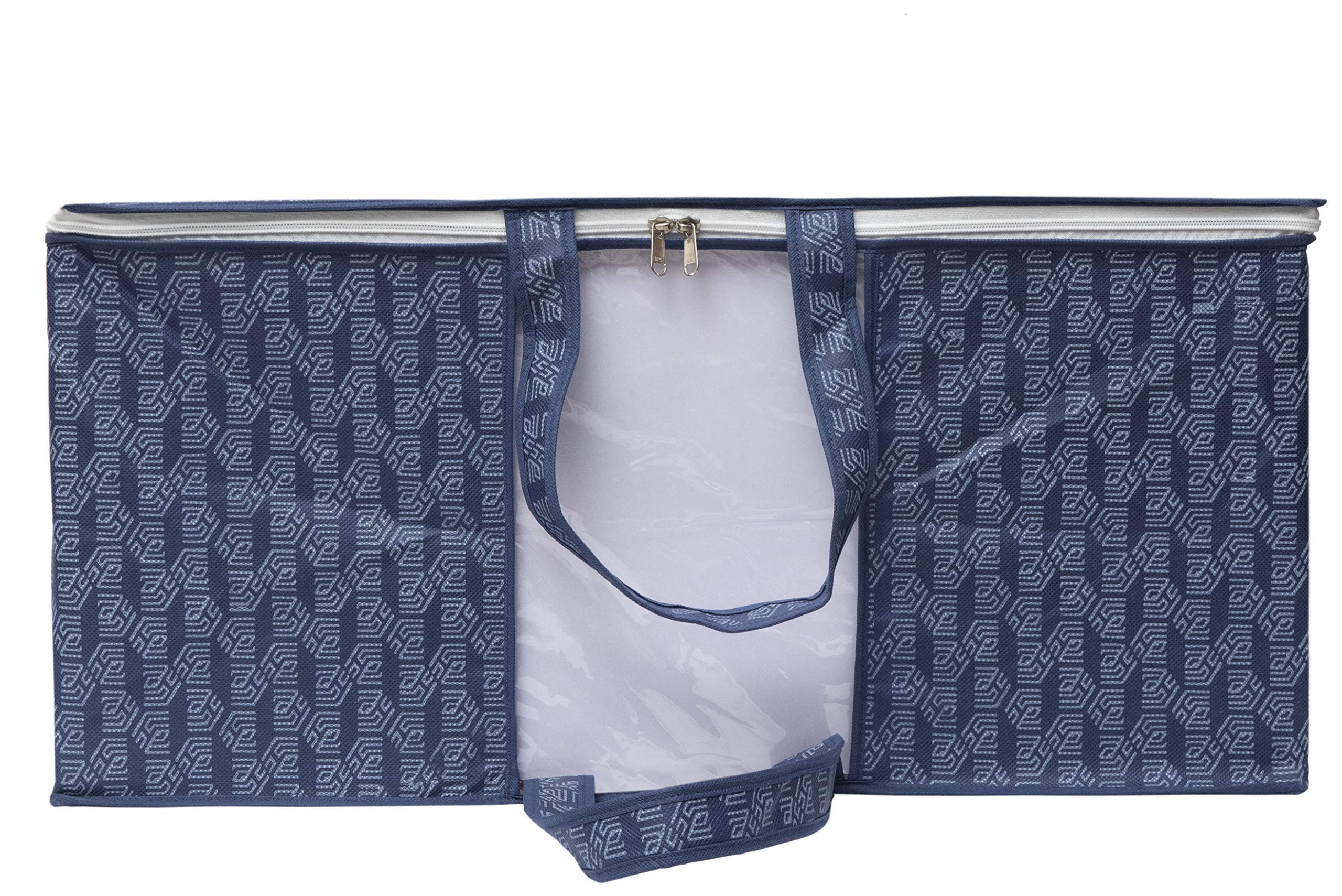 HomeStrap Printed Underbed Storage Bag/Organizer/Blanket Cover with Front Handle (Navy Blue, Pack of 6) 4