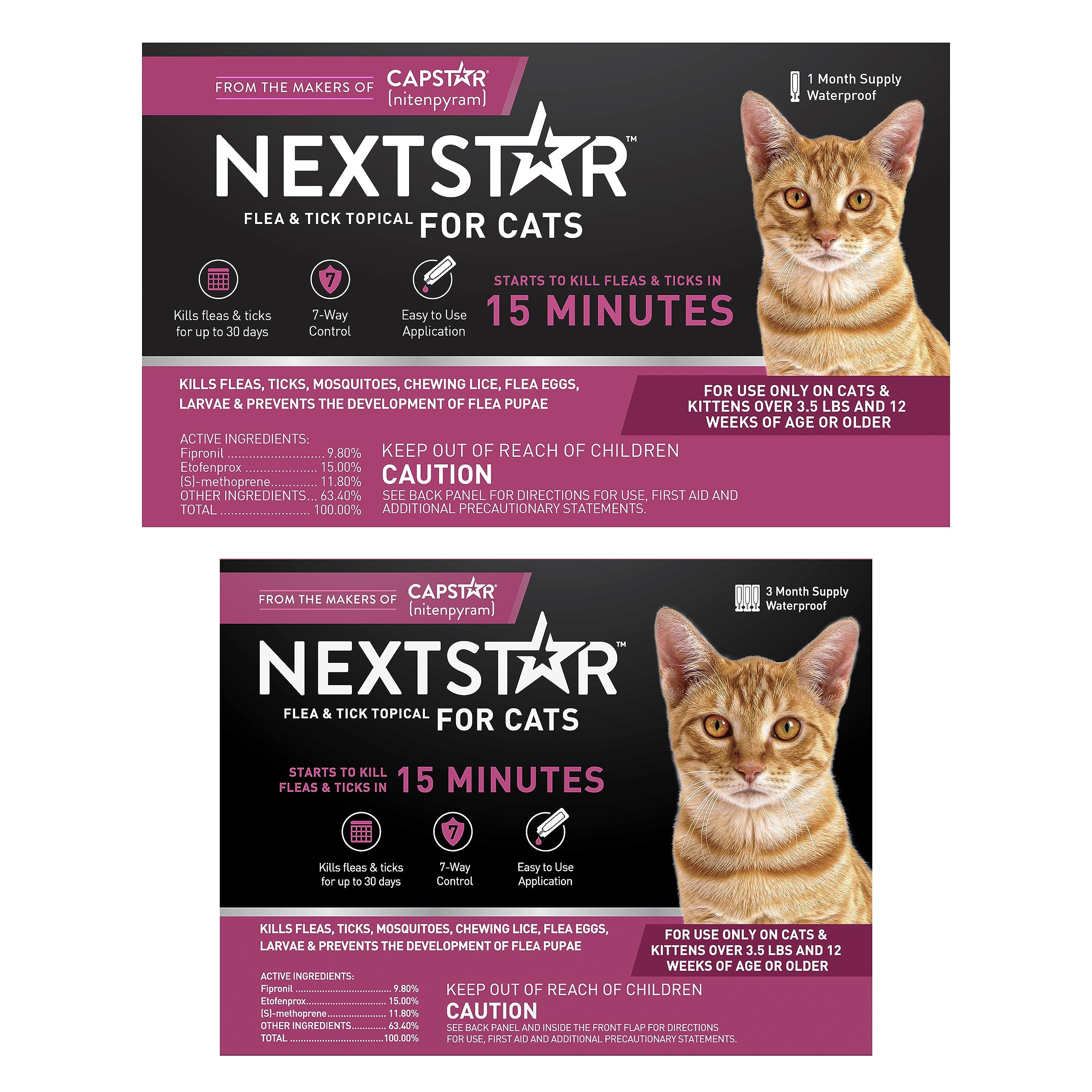 Flea and Tick Prevention for Cats, Repellent, and Control, Fast Acting Waterproof Topical Drops for Cats Over 3.5 lbs, 3+1 Month Bundle