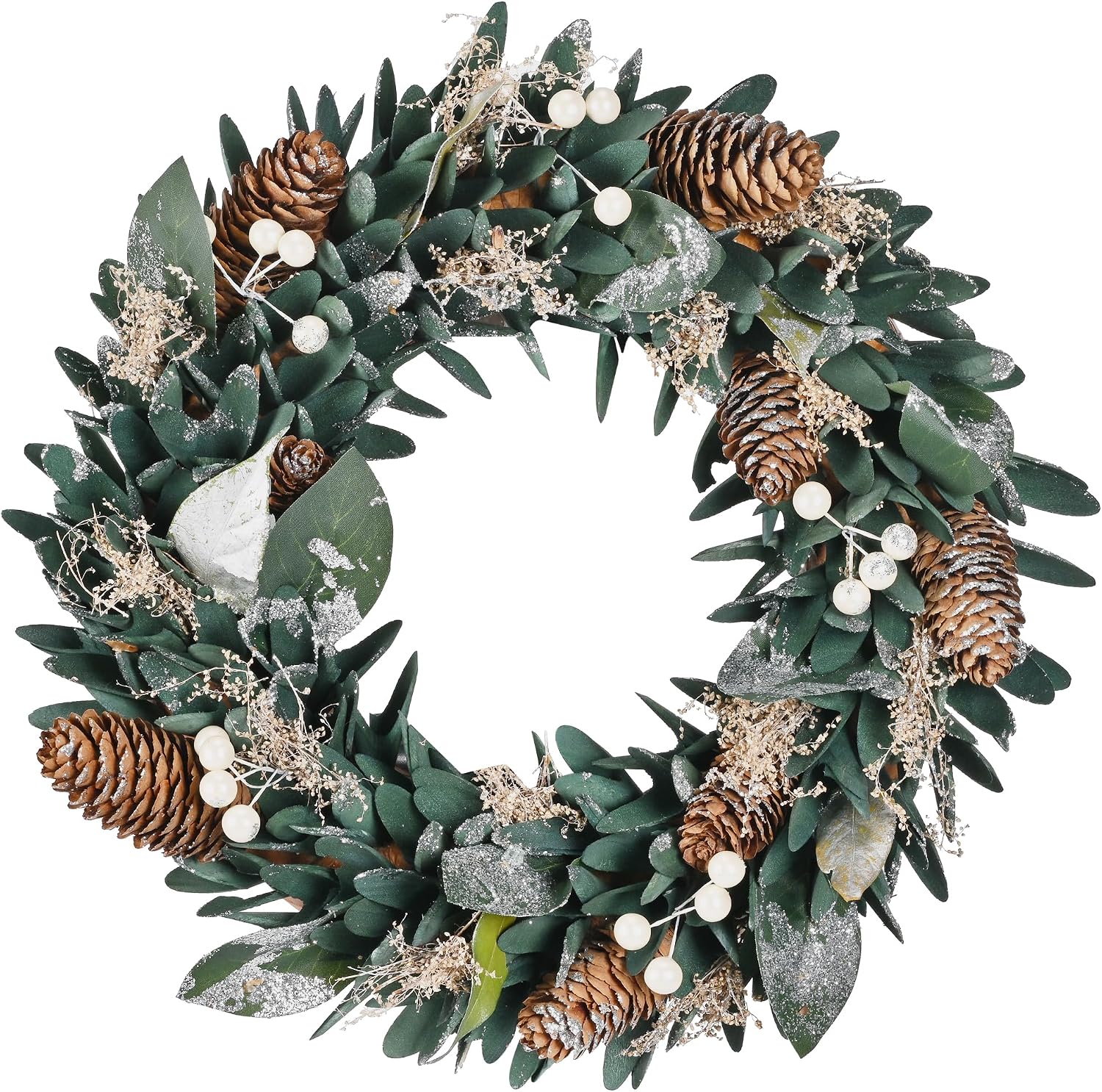 Christmas Wreath for Indoor Decorations, 12" Small Door Wreath with Natural Pine Cones