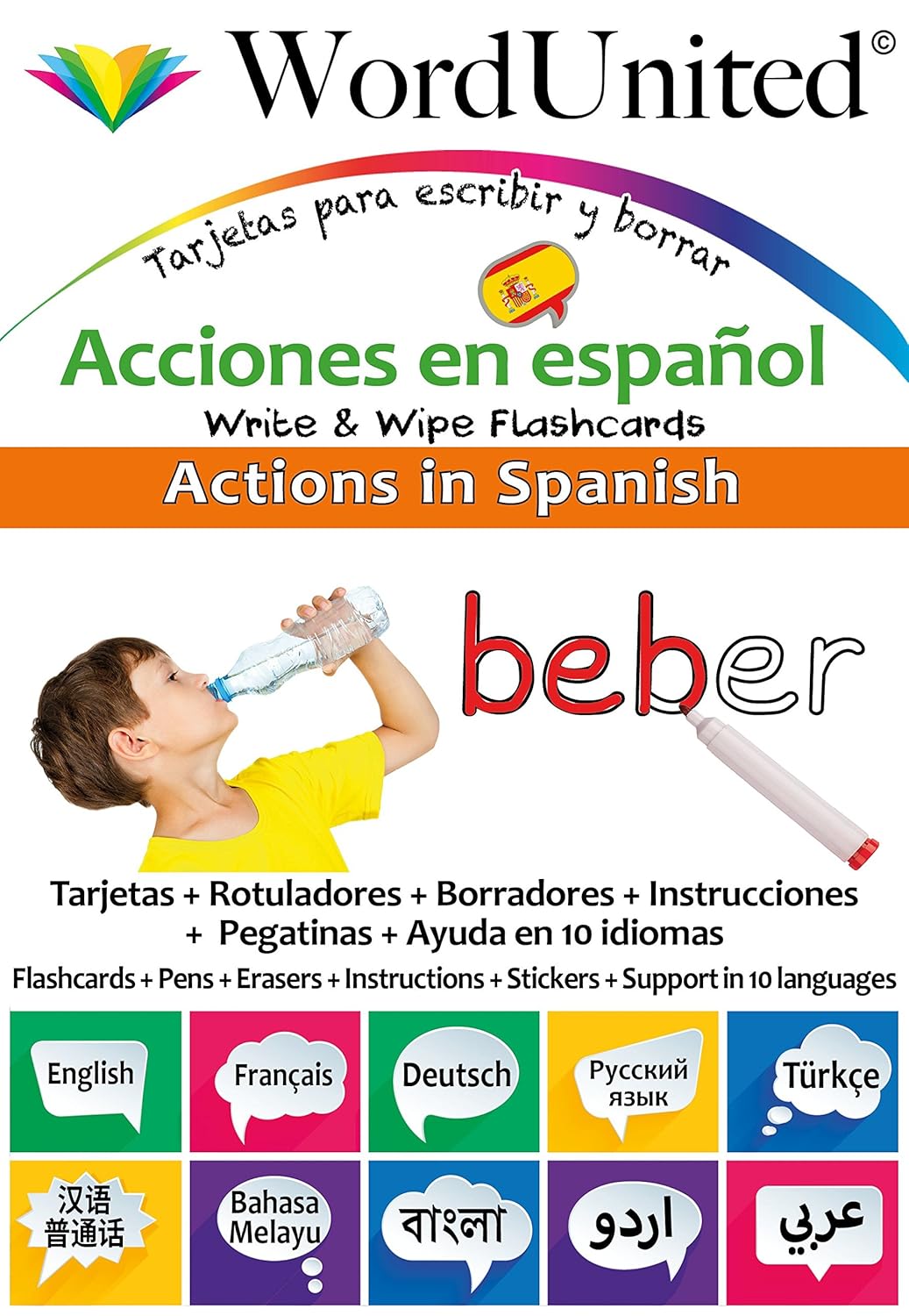 Actions in Spanish Write & Wipe Flashcards (English