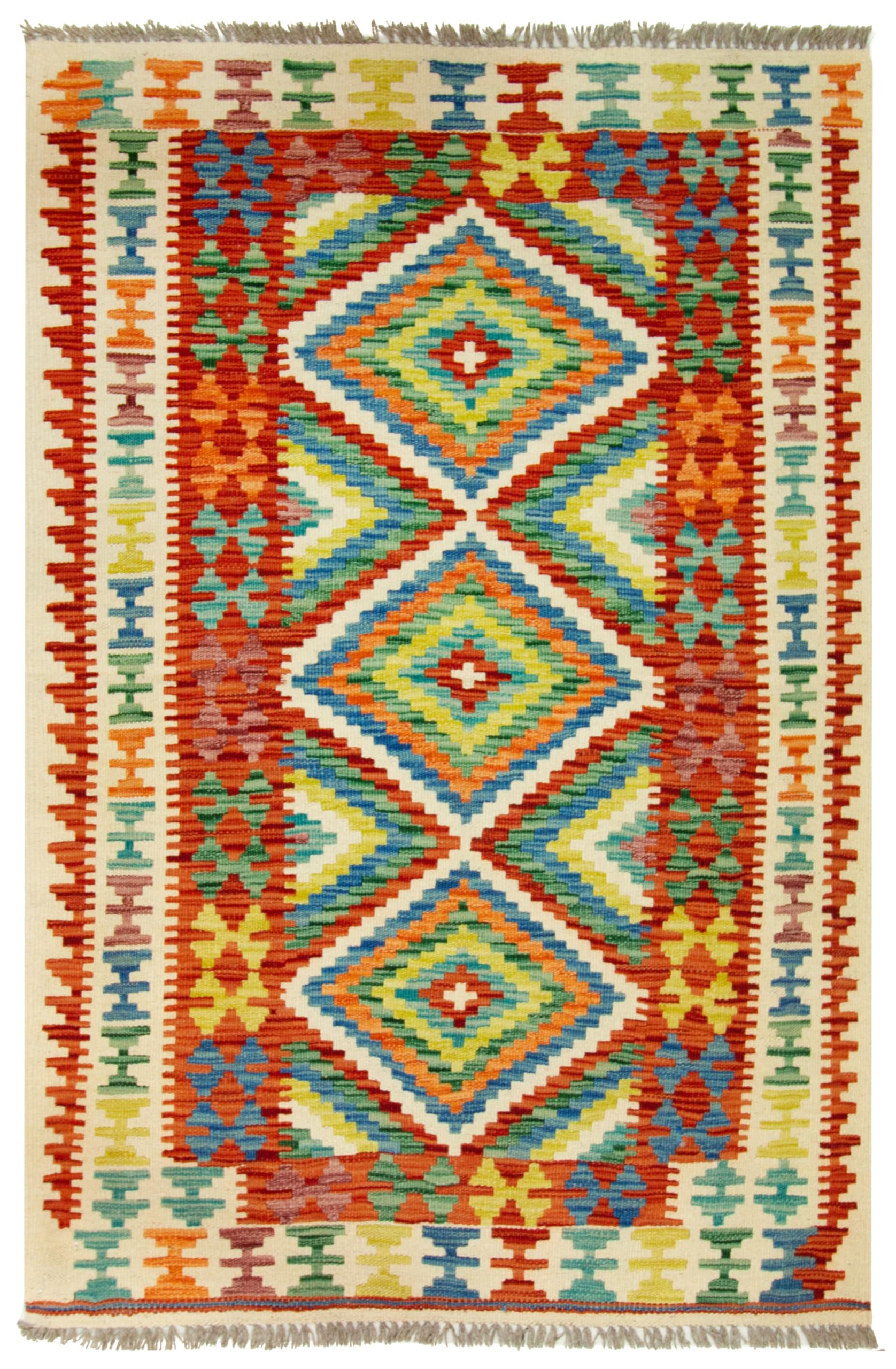 Tapis Kilim 100 % laine 149 x 100 cm, fabriqué à la main, pièce unique de style Herat Boho multicolore, tissu plat, tapis d'entrée et chambre