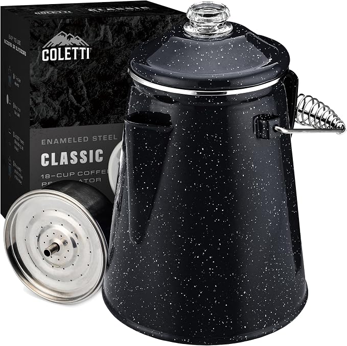 COLETTI Classic Percolator Coffee Pot — The Most Nostalgic Camping Coffee Pot, Now Modernized [Red Enamel, 18 Cup]