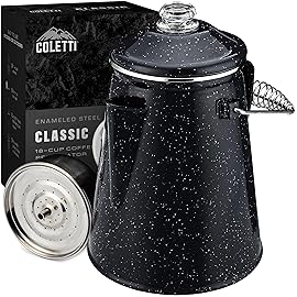 COLETTI Classic Percolator Coffee Pot - The Most Nostalgic Camping Coffee Pot, Now Modernized [Black Enamel, 18 Cup]