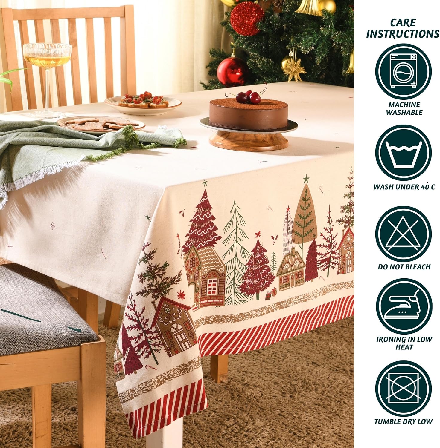 Folkulture Premium Christmas Tablecloths Rectangle 60x120 Extra Large for Xmas Decorations for Home, Cotton Fabric Farmhouse Red Table Cloth, Linen Dining Table Cover for Rustic Holiday Table Décor