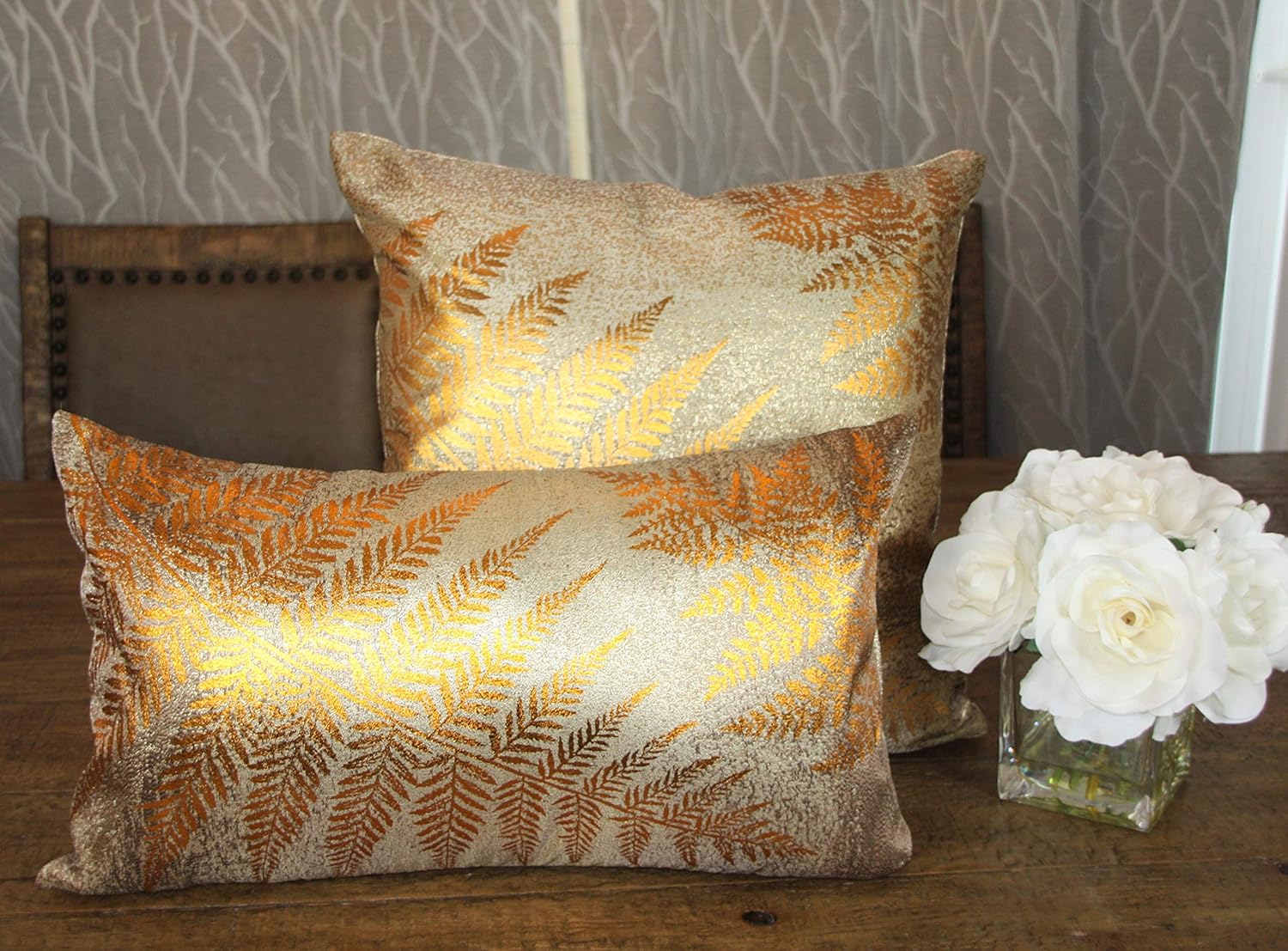 Pillow Covers - Deluxe Yellow Pillow Cover – Pillow Cases – Decorative Square Throw Pillow Sham – Modern Foil Leaf Design Cover – Decorative Pillow Cases Cushion Cover for Home Couch Sofa Bedroom