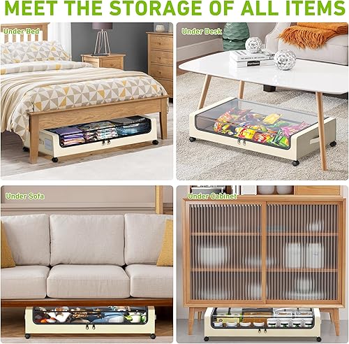 Miniatura 5 de Almacenamiento debajo de la cama con ruedas, XXL 60 L debajo de la cama, contenedores de almacenamiento debajo de la cama con tapas y etiqueta,