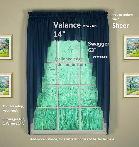 Miniatura 6 de Today's Curtain Emelia Original Cenefa de gasa de 14 pulgadas, azul marino, 60 pulgadas de ancho x 14 pulgadas de largo