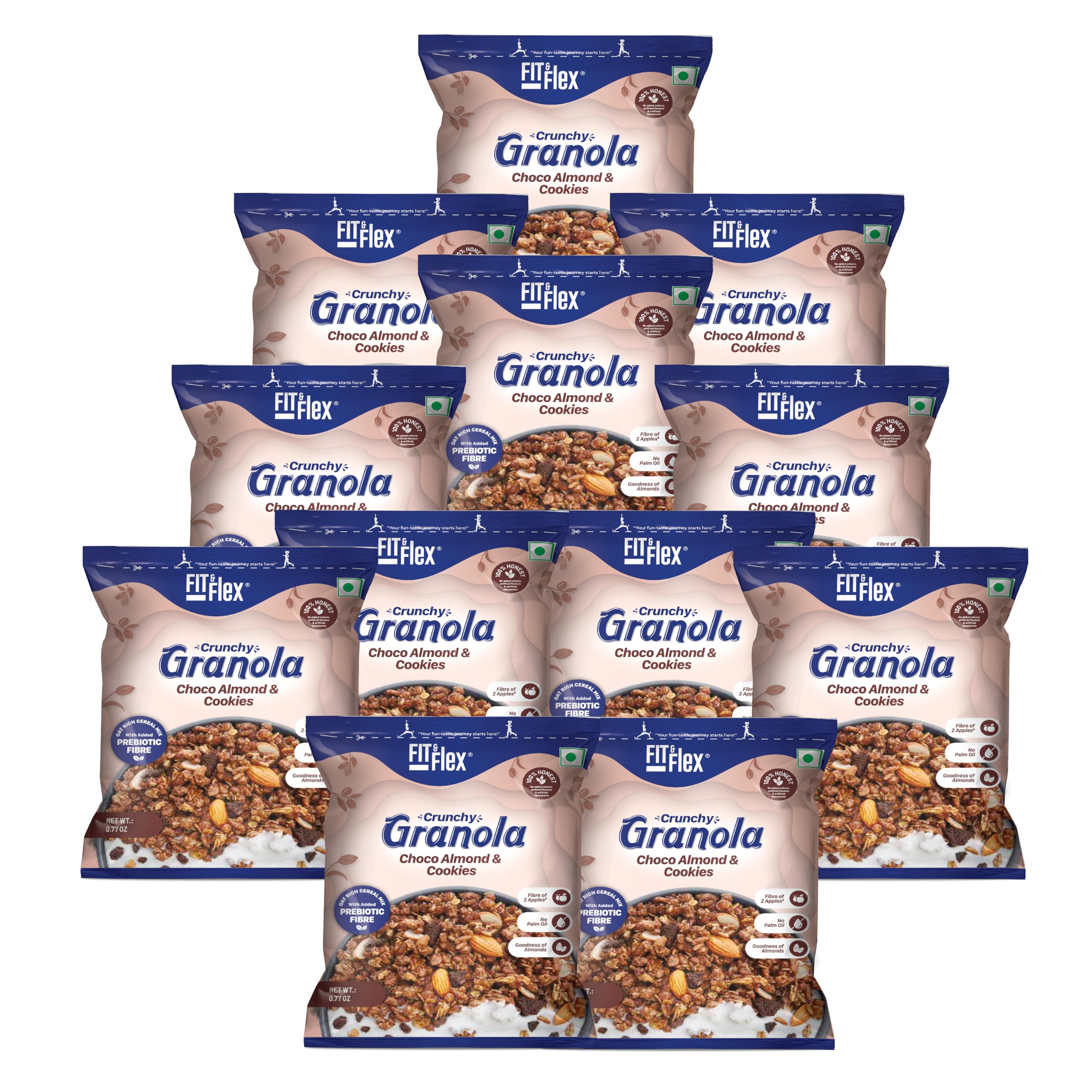 Fit & Flex Baked Chocolate Cookies & Almond granola | Oat Rich Cereal With High Protein And Fibre | Ready To Eat Healthy Breakfast Food | As Seen on Shark Tank India | 22g X 12 (Pack Of 12)