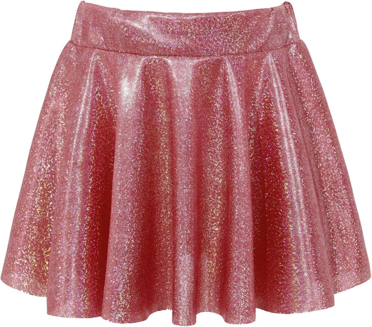 ranrann Girls Shiny Metallic Ballet Jazz Hip Hop Dance Skirt Elastic Waist Mini Pleated Skater Skirt A-line Skort Skirt