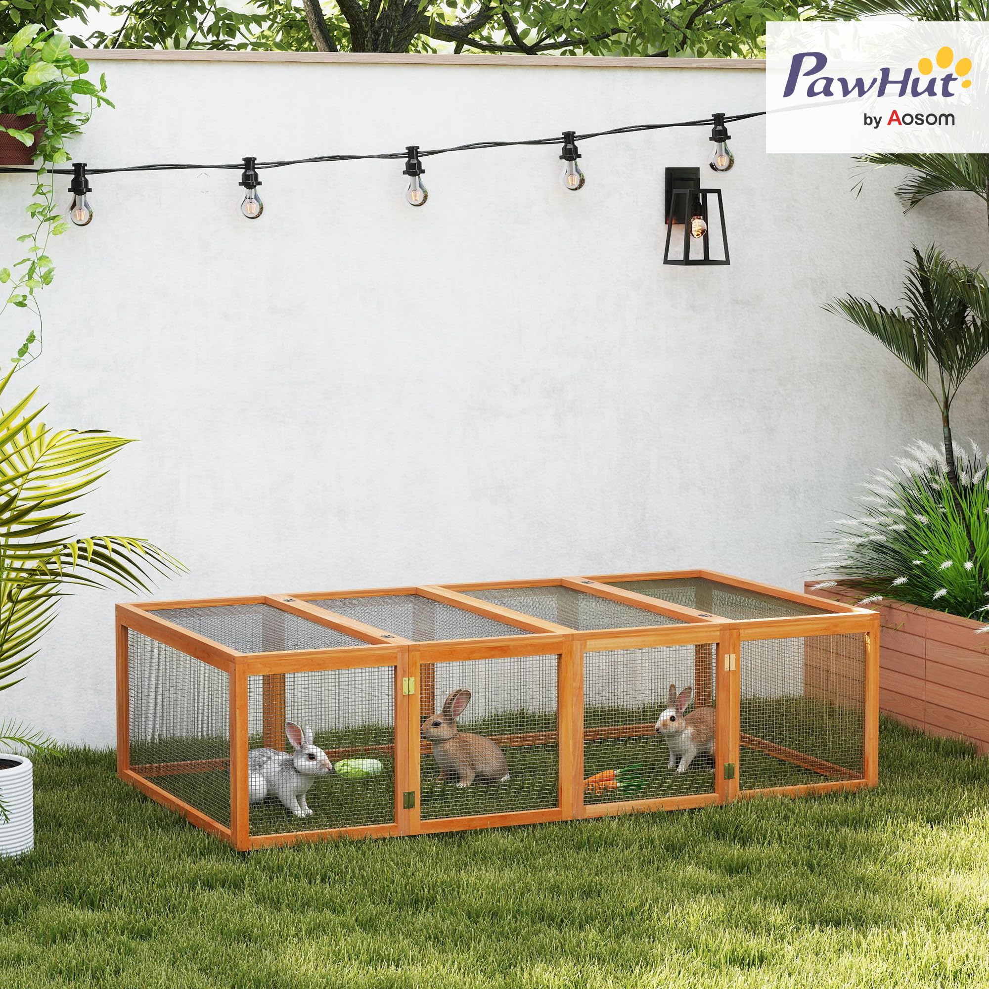 PawHut Clapier Cage à Lapins extérieur intérieur 2 Portes supérieures 181L x 100l x 48H cm Bois Massif Marron | Extérieur Intérieur, 2 Portes Supérieures, Bois Massif