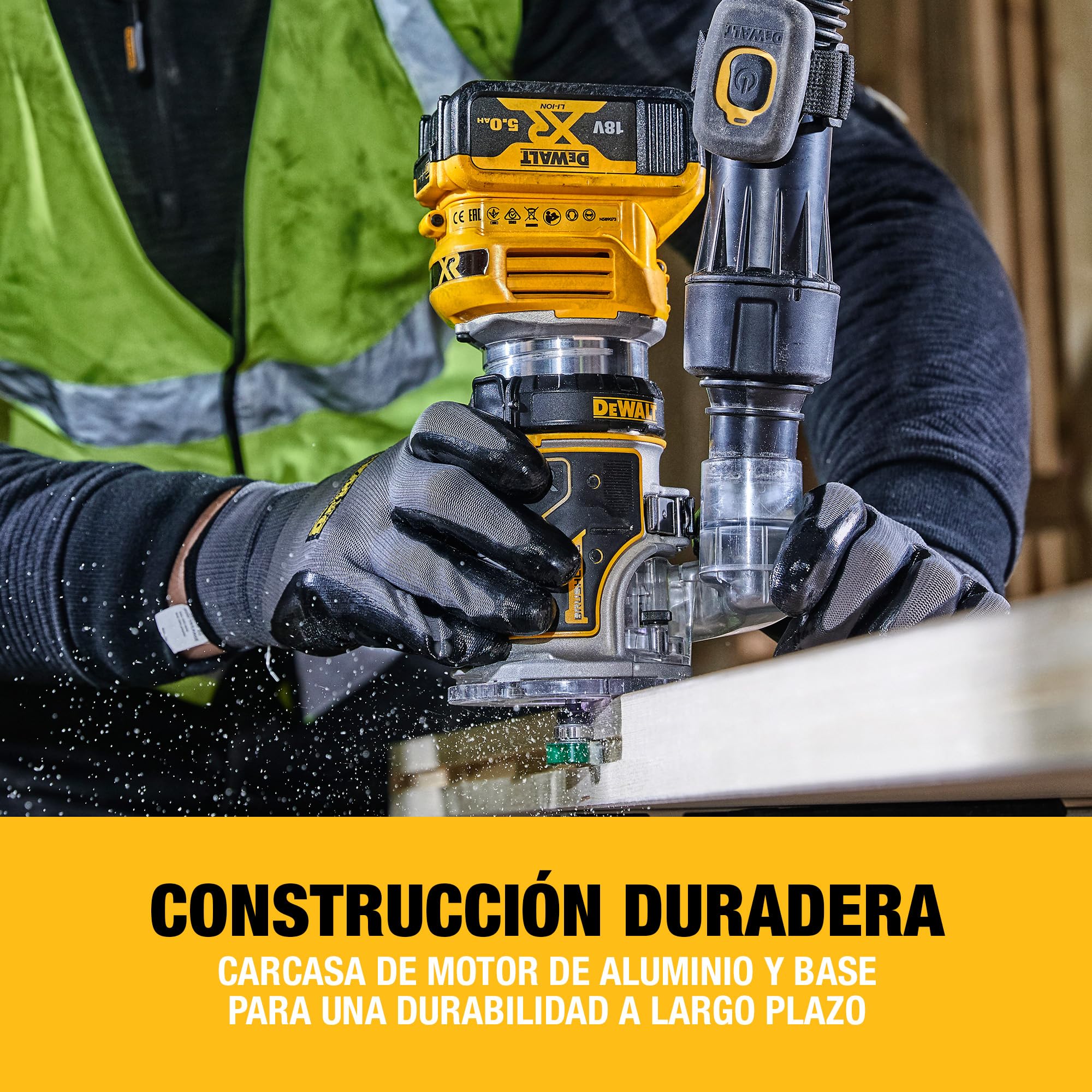 DEWALT Fresadora compacta XR 18V, motor sin escobillas, 1/4'' (8 mm), No incluye batería ni cargador, DCW604NT-XJ