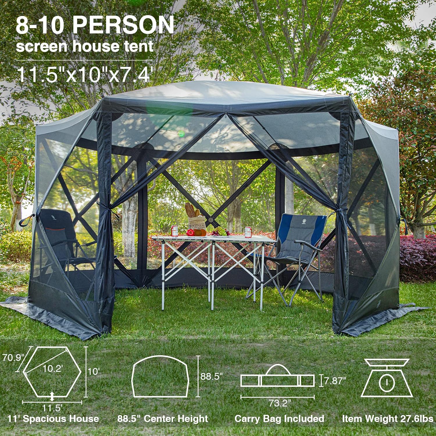 EVER ADVANCED Pop Up Gazebo Screen House Tent for Camping 8-10 Person Instant Canopy Shelter with Netting Portable for Outdoor, Backyard : Patio, Lawn & Garden