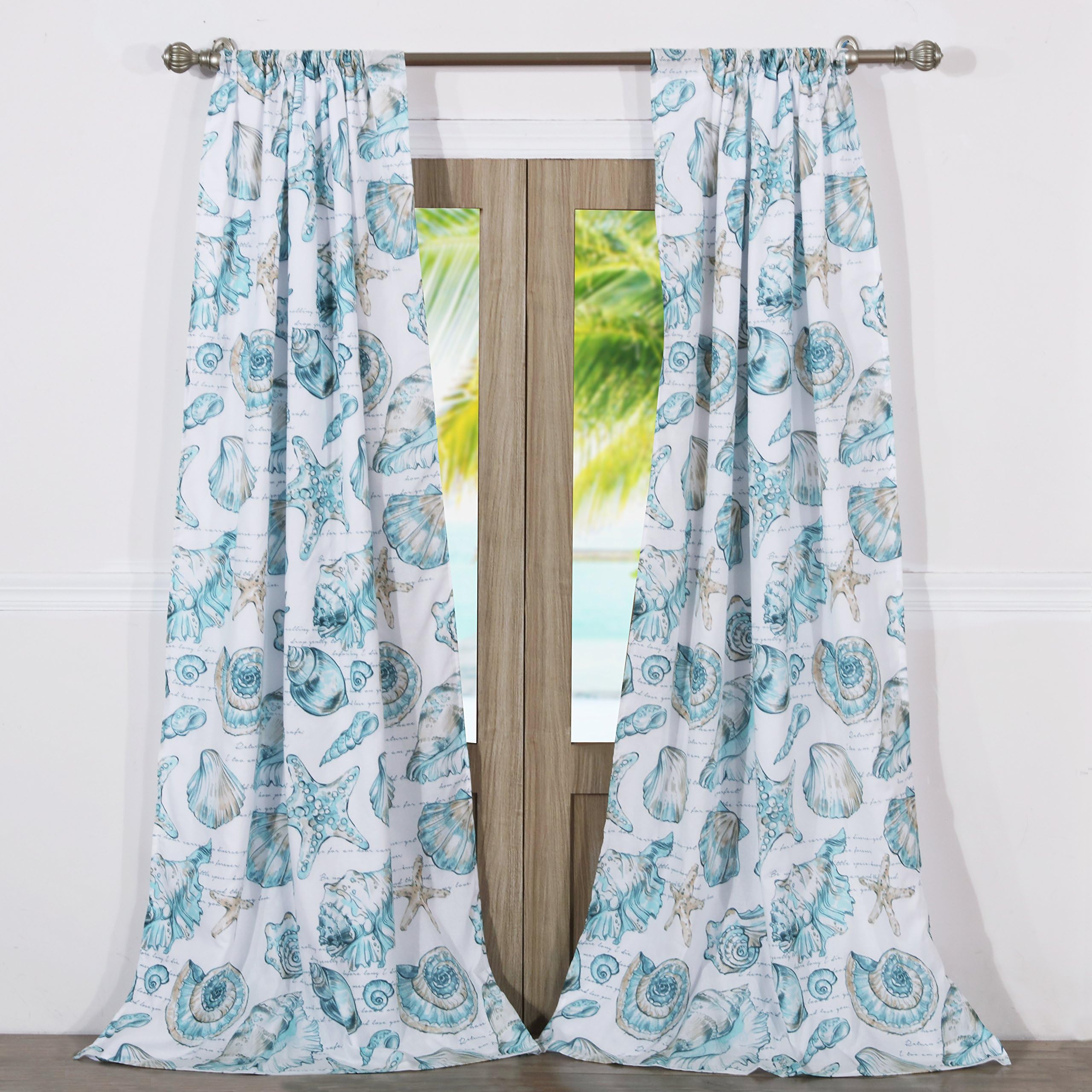 Barefoot Bungalow Cruz Coastal Curtain Panel Set, 84 x 84 inches, White
