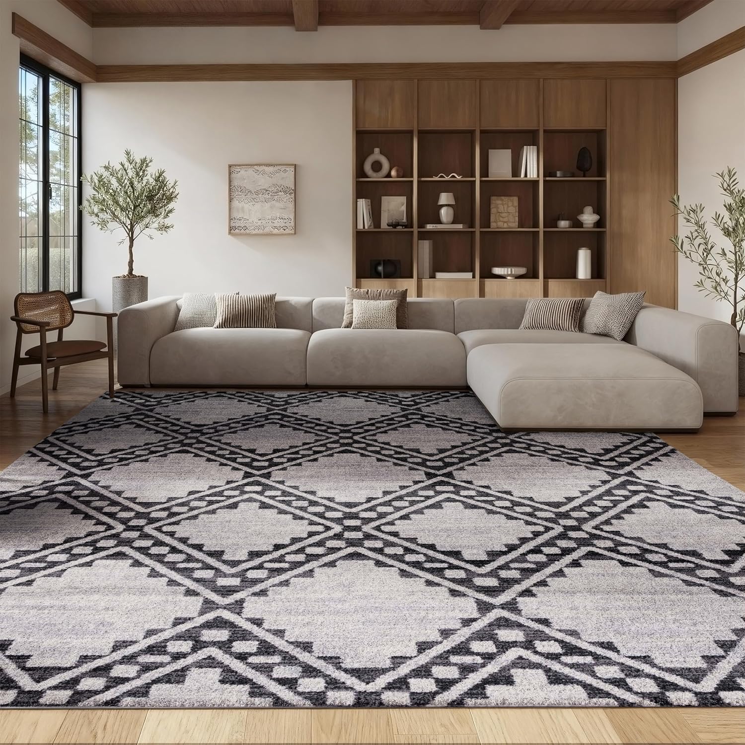 SAFAVIEH Area Rug 9x12 - Tulum Collection - Large - Ivory & Black, Moroccan Boho Tribal Diamond Design, Non-Shedding & Easy to Clean, Ideal for Living Room, Bedroom, Dining Space (TUL642A)