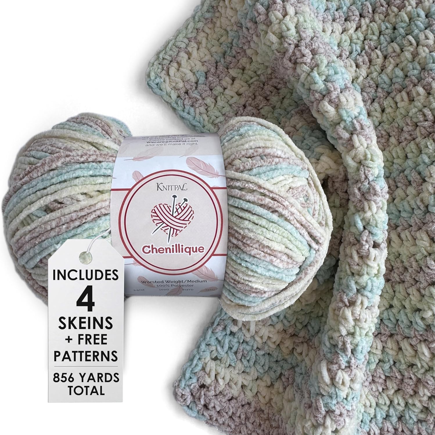 Chenillique Velvet Chenille Yarn for Crocheting, 4-Pack (856Yds / 400G), Free Patterns, Beginners Friendly - Soft Baby Yarn for Knitting Baby Blanket - #4 Medium Worsted Weight - Beach Sand
