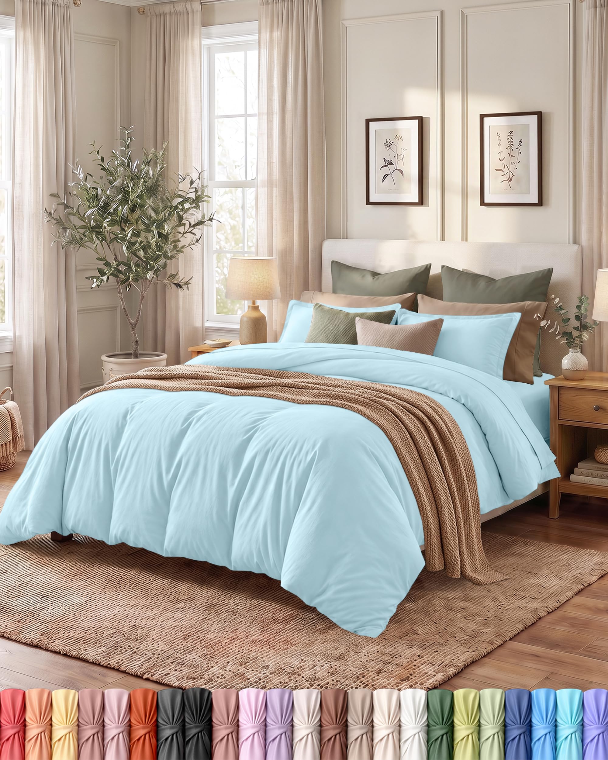 Duvet Cover King, 3 PC Cotton Like Polyester With Zipper Closure, Ice Blue