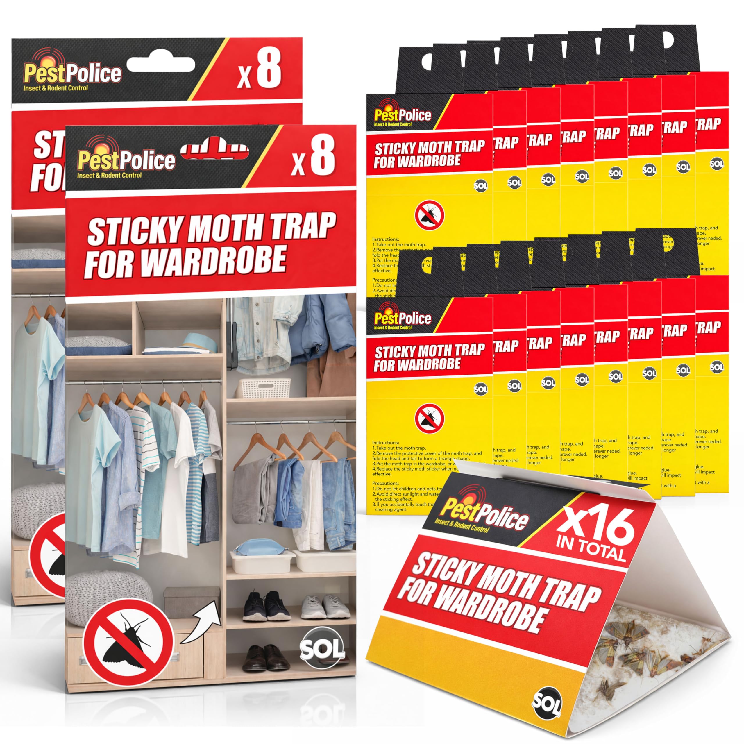 SOL 16‑Pack Sticky Moth Traps for Wardrobes and Pantries, Odourless Adhesive Insect Traps