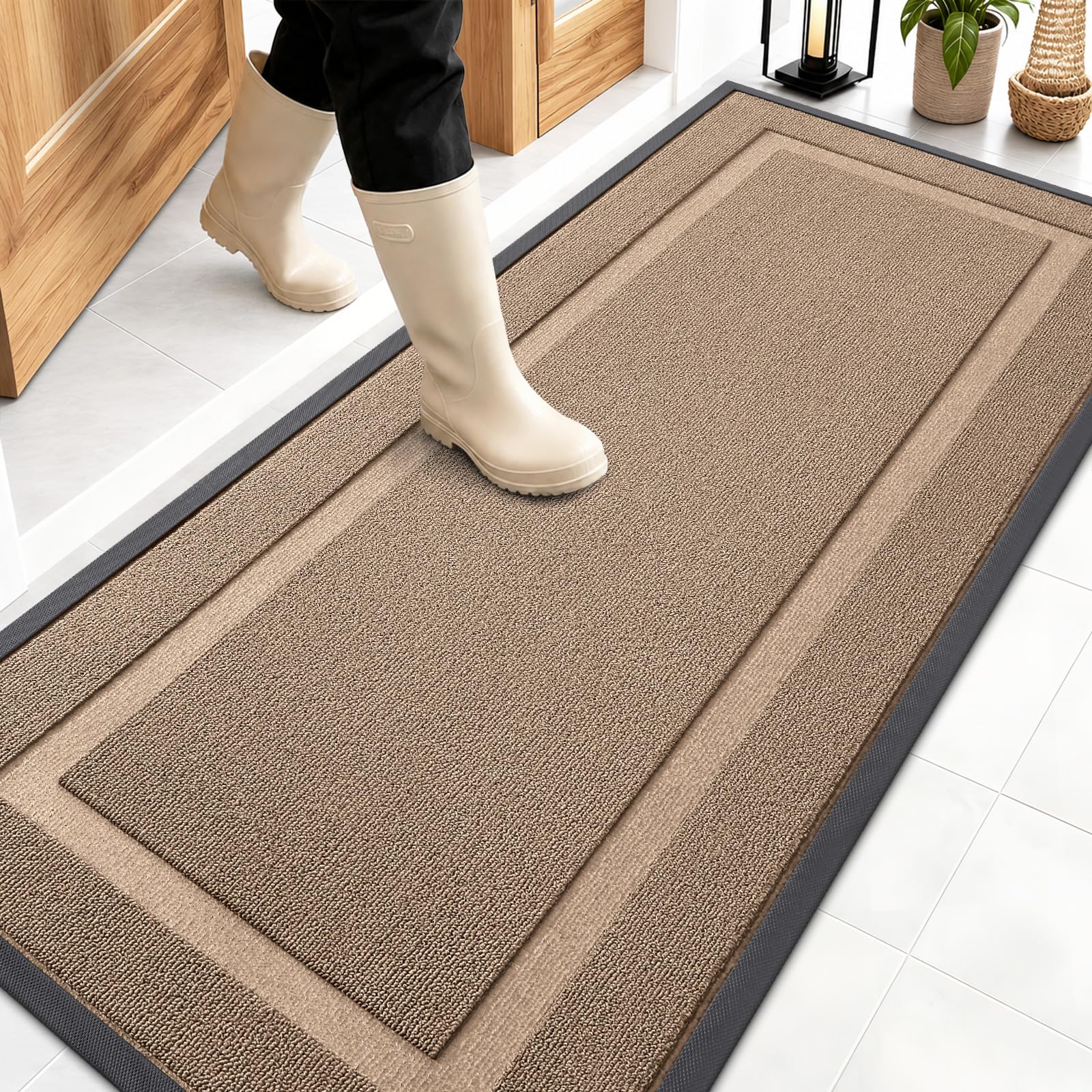 OLANLY Front Door Mat Outside 59x23, All-Season Heavy-Duty Rubber Doormat | Mocha, Absorbent, Stain and Fade Resistant, Waterproof Non-Slip Backing, Low-Profile Indoor Outdoor Floor Mat for Entryway