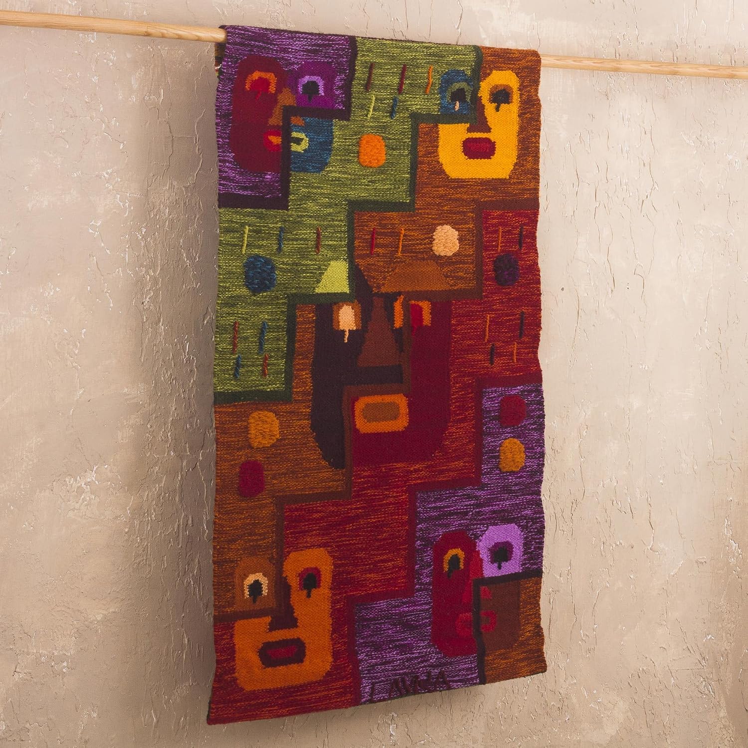 NOVICA Artisan Handwoven Alpaca Blend Tapestry Multicolor Woolacrylic Peru Wall Decor Tapestries Abstract Geometric [35in L x 23.5in W] ' Stairway of Time'