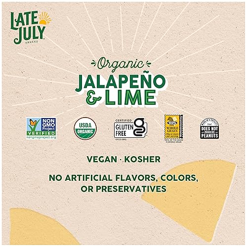 Miniatura 4 de Late July Snacks, Chips de tortilla orgánica fina y crujiente, jalapeño y lima, bolsa de 10.1 onzas (paquete de 9)