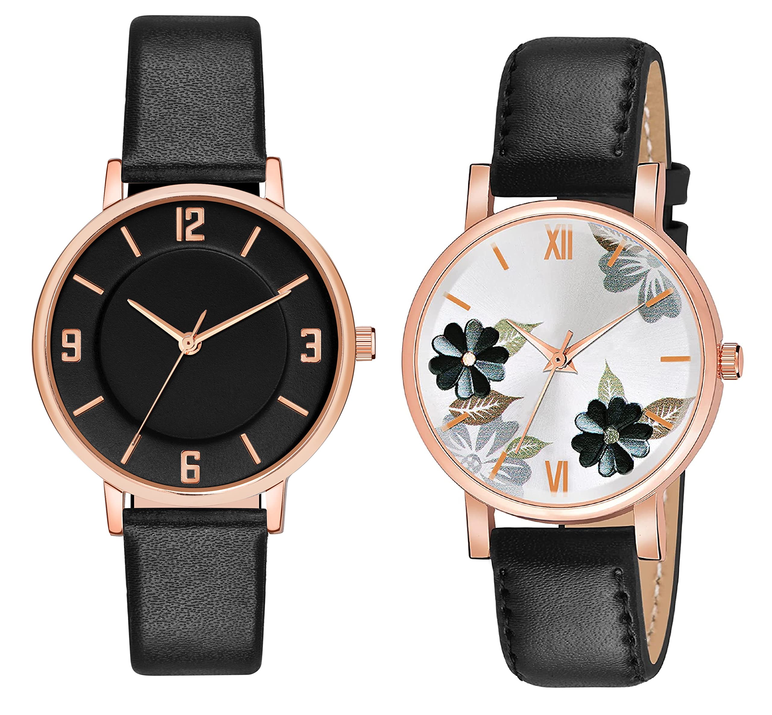 K Vajir Designed Newest Flower Dial and Leather Strap Combo Watch for Girls and Woman (Pack of 2) (Black-Black) (B0BDVY6345) Amazon Price History, Amazon Price Tracker
