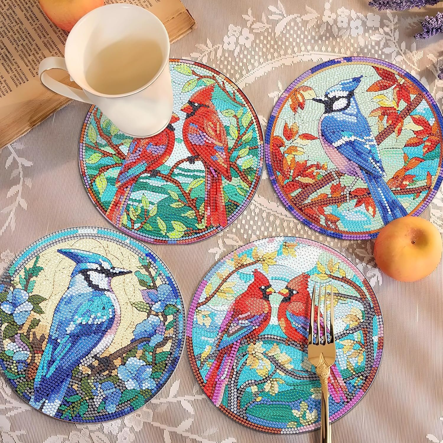 ARTopet 8Pcs DIY Diamond Art Painting Placemat Round Non-Slip Acrylic Table mats Modern Dining Table Kitchen Diamond Art Place mats Craft Supplies for Home Decor