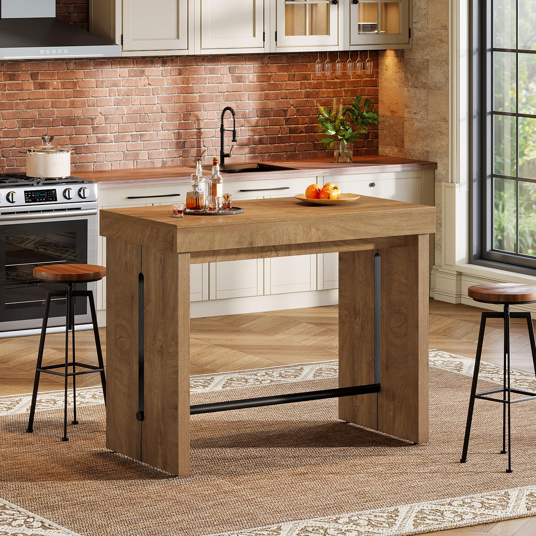 Tribesigns Table de Bar en Bois, 105 x 50 x 95 cm Tables Bar Haute avec Repose-Pieds en métal, Table de Cuisine Multifonction, Meuble de Bar et Bistro pour Cuisine, Salle à Manger et Salon Domestique