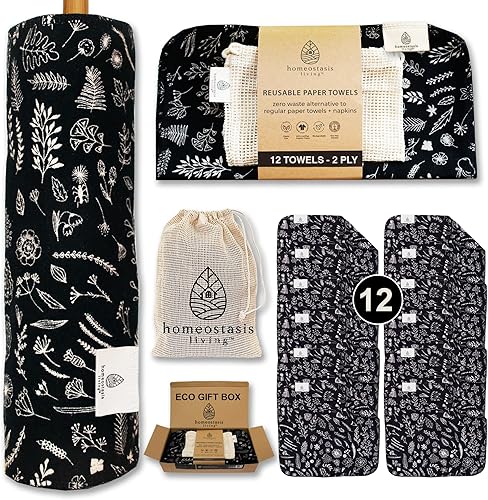 Homeostasis Living  Toallas de papel reutilizables + bolsa de lavado  Regalo de carbón botánico sin desperdicios  Toallas de papel ecológicas sin
