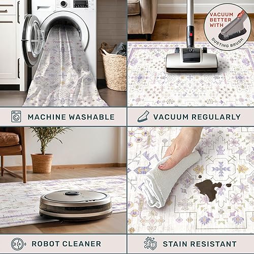 Miniatura 435 de Alfombra Boho Negra para Sala de Estar - Alfombra de Área Lavable de 10x14 Pies, Alfombras de Comedor para Debajo de la Mesa, Alfombra Suave de Pelo