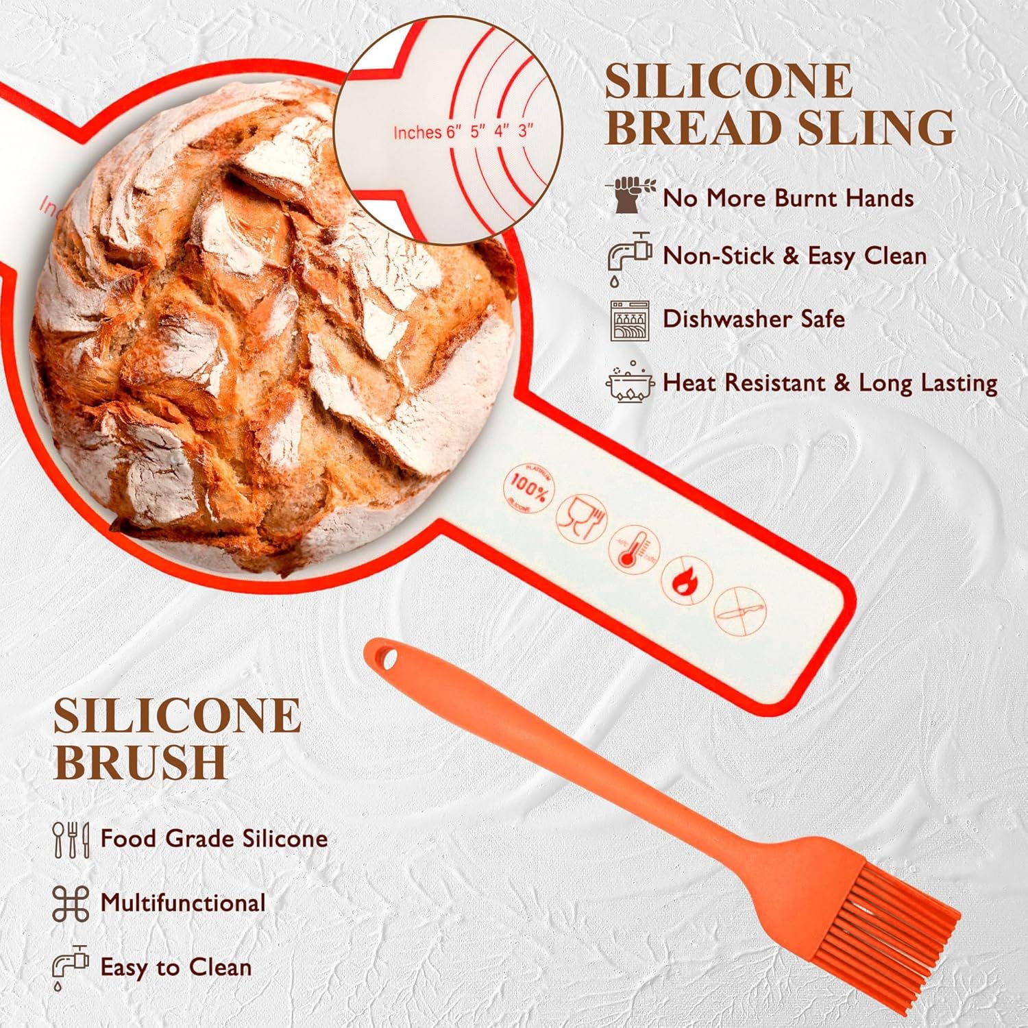 Sourdough Bread Baking Supplies Tools,10 Inch Oval & 9 Inch Round Banneton Bread Proofing Basket Set,Bowl Scraper, Silicone Spatula, Baking Mat | Sour Dough Kit & Bread Making Tools - Image 8