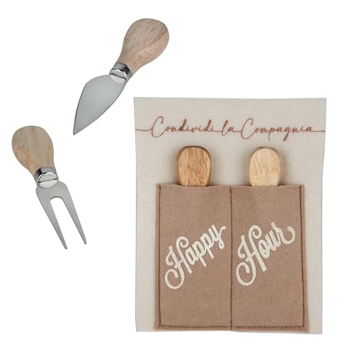 Doni Bomboniere Mariage 1 pièce Set Couteaux Fromage avec Mignon Anniversaire Boîte en Tissu Deux Poches Phrases Partagez La Compagnie Et Happy Hour Idées Cadeaux Completes Originaux Bon Marché