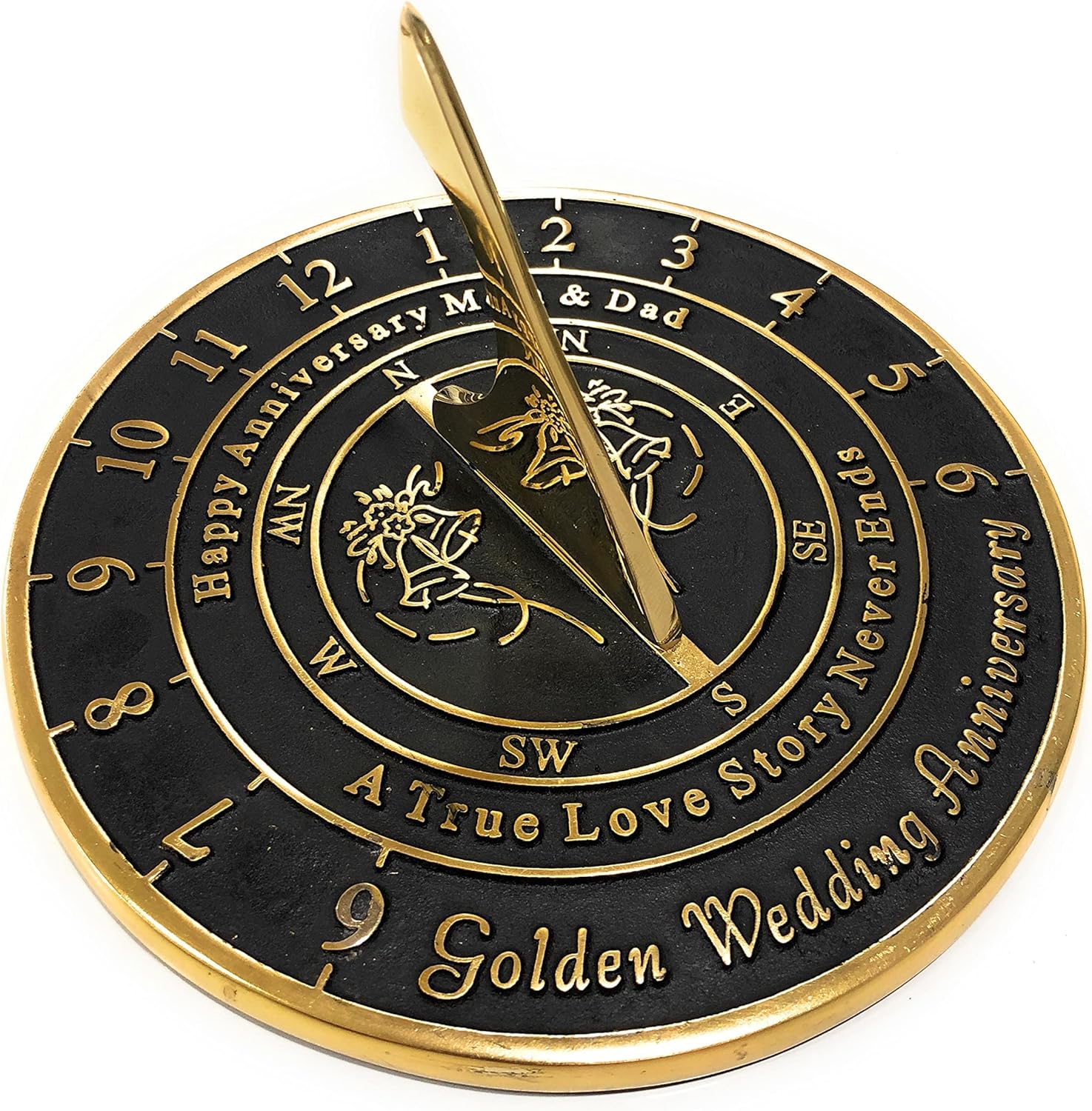 NauticalMart 50th Golden Wedding for Mom and Dad Solid Metal Anniversary Sundial Gift Idea is A Great Present for Your Parents to Celebrate 50 Years of Marriage