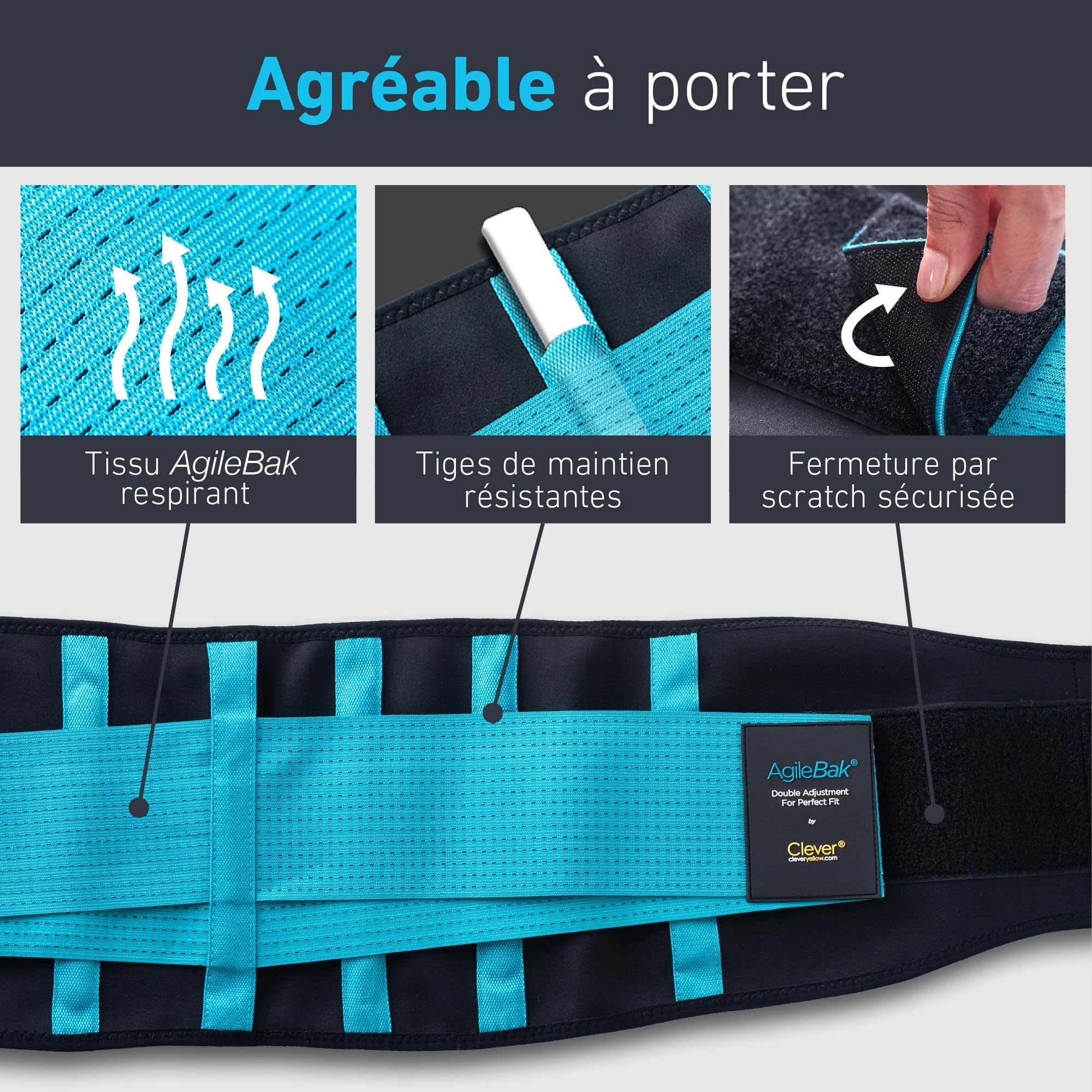 Clever Yellow Ceinture Lombaire Homme/Femme - Seul Dispositif de Soutien Thérapeutique Certifié de Qualité Médicale Qui Soulage les Douleurs et Prévient les Blessures - Taille L