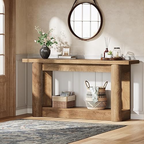 Miniatura 9 de Tribesigns Mesa consola de granja de 63 pulgadas, mesa de sofá de almacenamiento de 2 niveles detrás del sofá, muebles de entrada largos y estrechos