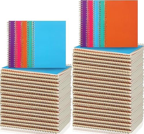 PerKoop Paquete de 100 cuadernos en espiral de 8.3 x 5.5 pulgadas, cuadernos a rayas universitarias A5 a granel, 1 materia 50 hojas gruesas para